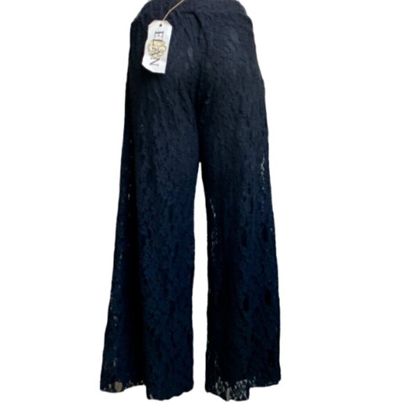ELAN Black Lace Wide Leg Palazzo Pants Jr Sz Large (27 x 28) #15J - Picture 5 of 8